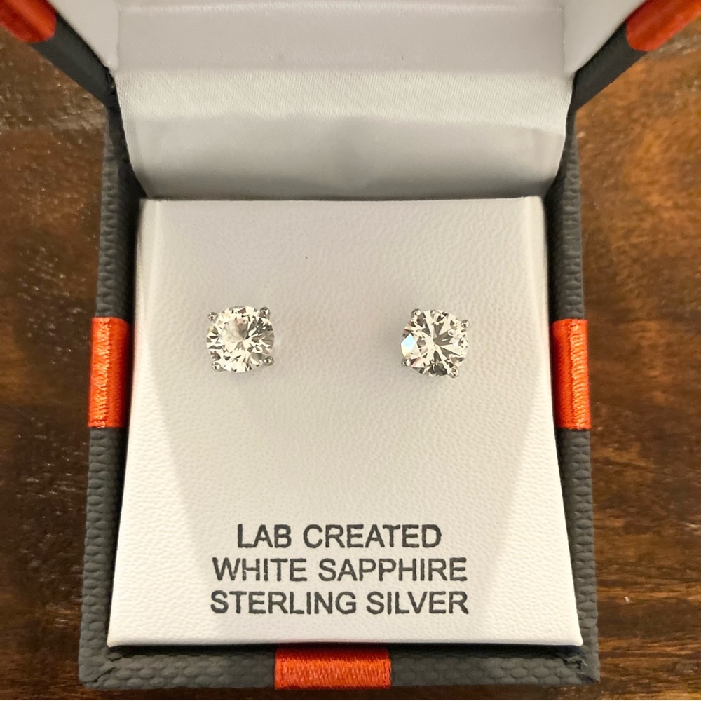 White Sapphire Stud Earrings Sterling Silver NWT New